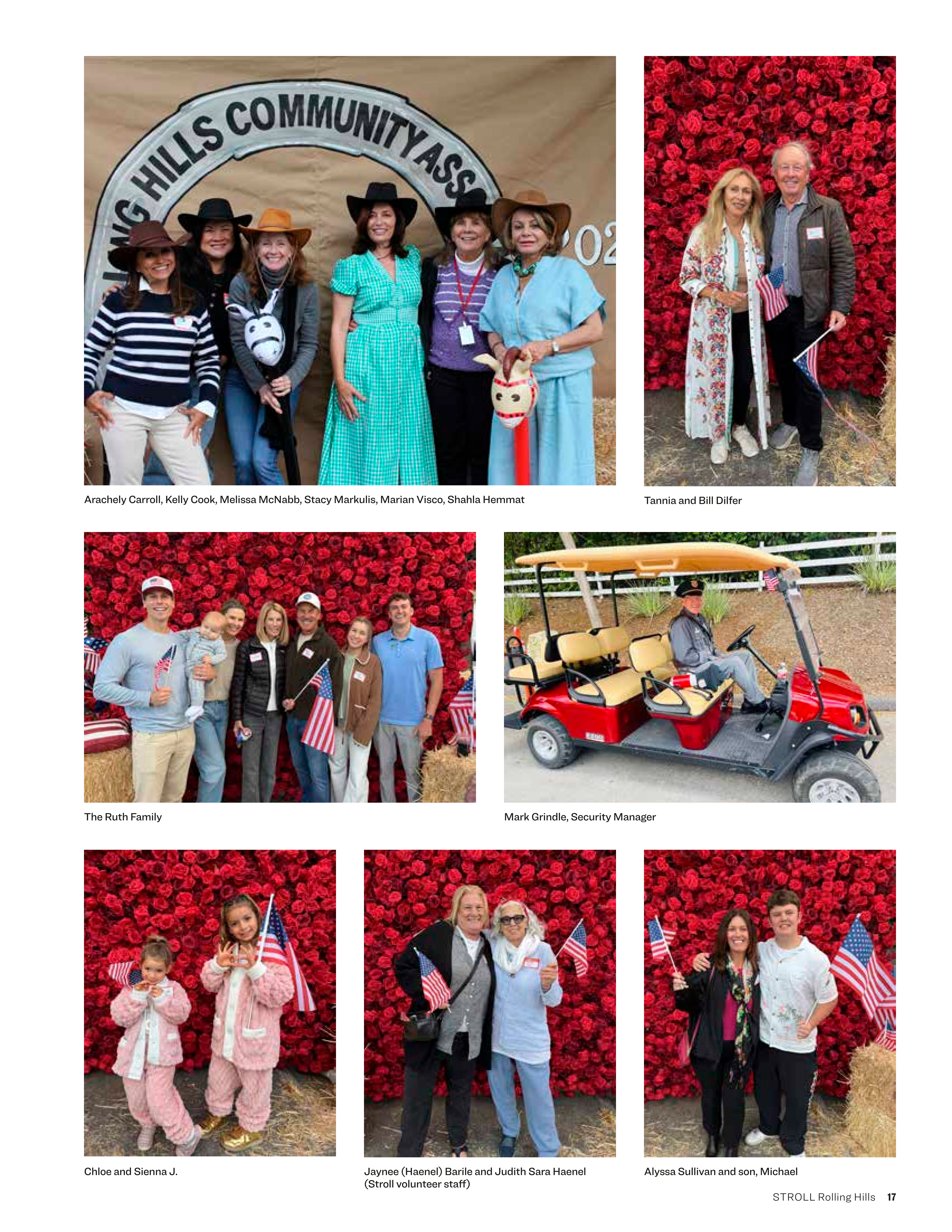 Additional magazine photo grid of neighbors in front of Tatiana's red rose flower wall